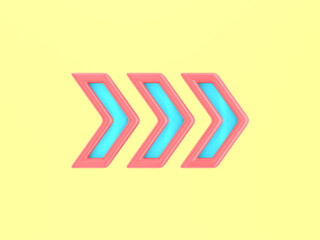 Poster - 3d rendering right arrow, minimal cartoon style. Pop art motion animation.