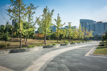 Poster - city park with modern building background