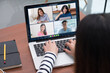 © weedezign - asian woman work from home with video conference collaboration with colleagues.live streaming meeting.new normal after virus pandemic