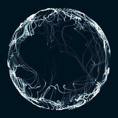 Fototapete - Futuristic sphere of multiple points and lines. Abstract illustration in space style. 3D rendering.