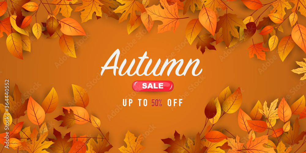 Autumn sale falling leaves background nature - obrazy, fototapety, plakaty 