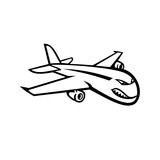 Fototapeta  - Angry Jumbo Jet Plane Flying Mascot Black and White