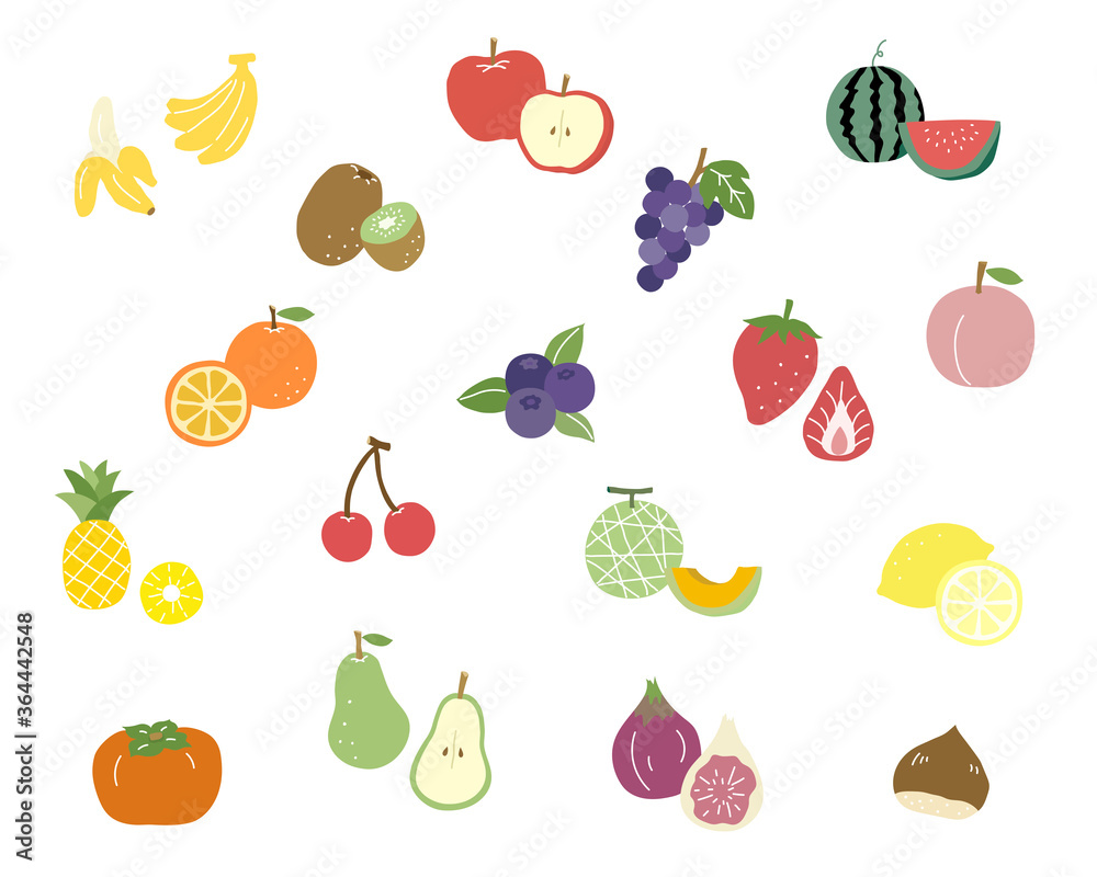 手書きのフルーツのイラスト素材のセット／果物／おしゃれ／かわいい の Stock ベクター | Adobe Stock