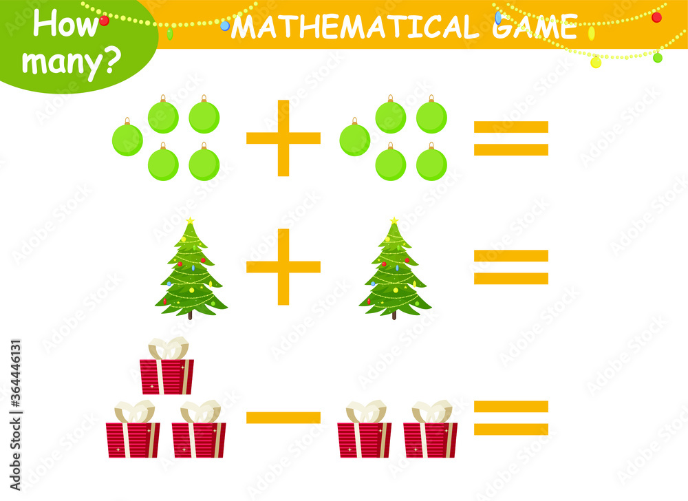 mathematical examples for children for addition and subtraction with a ...