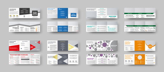 Poster - Vector square tri-fold template with color geometric design, with realistic shadows.