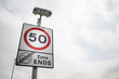 50 Zone. UK traffic sign 50 mph