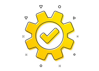 Aufkleber - Approved Service sign. Cogwheel icon. Transmission Rotation Mechanism symbol. Yellow circles pattern. Classic service icon. Geometric elements. Vector