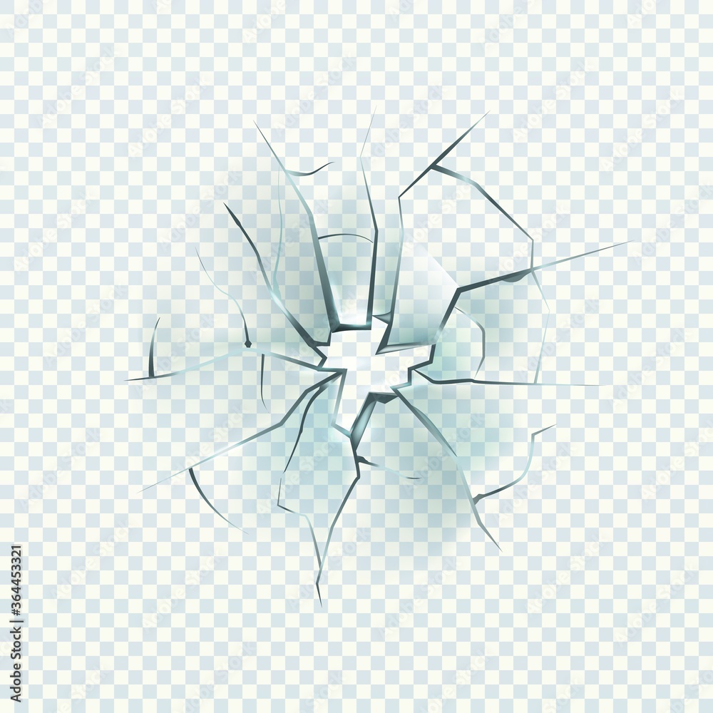 Broken glass. Realistic cracked effect, destruction hole, damage window, shattered  mirror, vector illustration isolated on transparent background Stock Vector  | Adobe Stock, image size:1000x1000