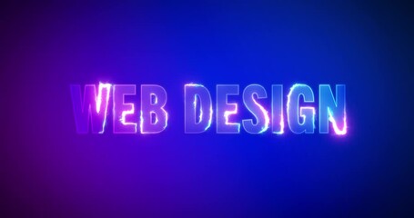 Wall Mural - web design. electric lightning words. burning logotype on purple blue background. high quality 4k fo