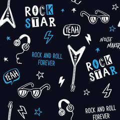 Wall Mural - Rock music theme vector seamless pattern. For textile prints and other uses