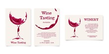 Set Of Wine Testing And Winery Card In Shape Of Wineglass, Bottle Stain