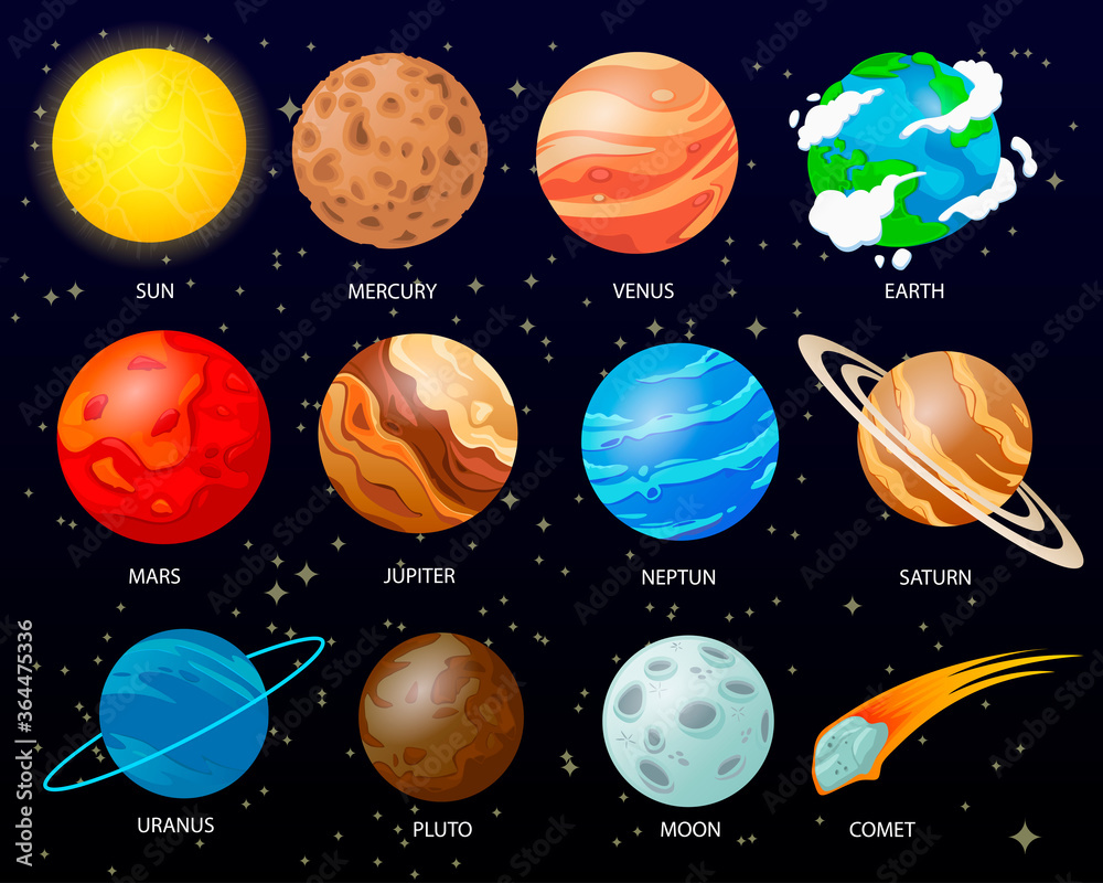 Cartoon solar system planets - obrazy, fototapety, plakaty 