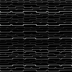 Poster - Seamless Texture of Horizontal lines, vector pattern of digital waves, white stripes on black background, texture design template
