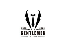 Ribbon Tie Tuxedo Suit Gentleman Fashion Tailor Clothes Vintage Classic Logo Design