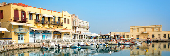 Wall Mural - panorama of rethymno venitian habor in crete, greece