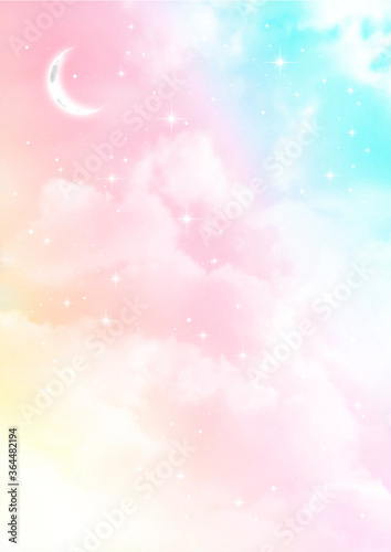 三日月と星とふわふわの雲 カラフルなパステルカラーの背景素材 Ilustracion De Stock Adobe Stock