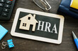 HRA house rent allowance word and small home.