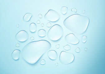 Wall Mural - Realistic drops of pure water on a blue background. The real effect of transparency. Vector illustration