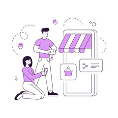 Poster - Couple making purchases in online shop app