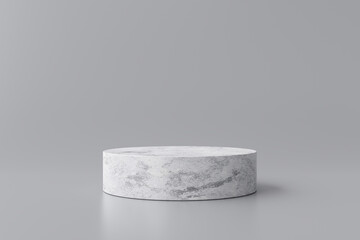 Poster - White marble product display on gray background with modern backdrops studio. Empty pedestal or podium platform. 3D Rendering.