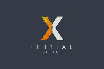Poster - Initial Letter X Logo. White Geometric Shape with Hand Drawn Brush Sketch Art Combination isolated on Black Background. Usable for Business and Branding Logo. Flat Vector Logo Design Template Element