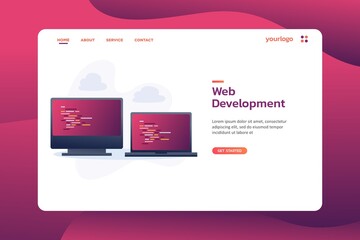 Fototapete - Web Development Website template design. Modern vector illustration concept of web page design for website and mobile website development. Easy to edit and customize.