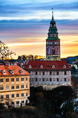 Sticker - A beautiful dawn in the morning in Cesky Krumlov, Czech republic.