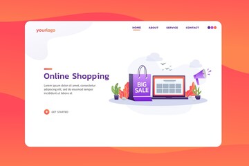 Fototapete - Online Shopping Website template design. Modern vector illustration concept of web page design for website and mobile website development. Easy to edit and customize.