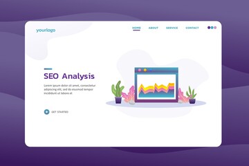 SEO analysis Website template design. Modern vector illustration concept of web page design for website and mobile website development. Easy to edit and customize.