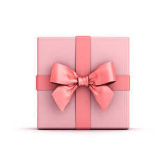 Gift box or pink pastel color present box with pink ribbon and bow isolated on white background with shadow 3D rendering