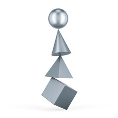Leinwandbilder - Balance concept from cube, cone, pyramid and sphere. 3D rendering