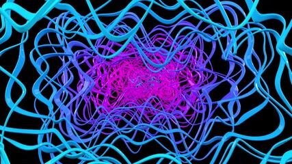 Aufkleber - Abstract morphing neon ultraviolet lines tunnel background. Neon abstract motion of fluorescent glowing lines. Bright ultraviolet style background. 4K seamless loop 3D animation.