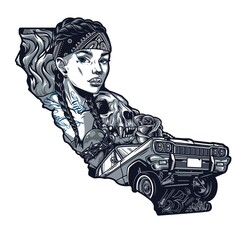 Sticker - Tattoo in chicano style vintage template