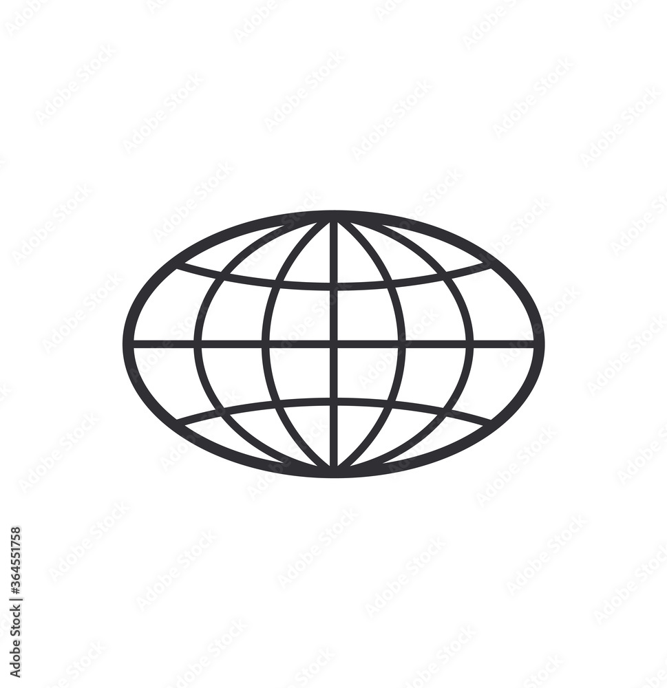 Globe Icon. World symbol. Oval globe. Icon world. Globe symbol. Earth sign. Logo template. Color easy to edit. Transparent background. - obrazy, fototapety, plakaty 
