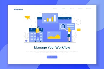 Wall Mural - Flat design manage your workflow landing page concept. Illustration for websites, landing pages, mobile applications, posters and banners.