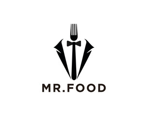 Restaurant logo design, Mr Food Fork and Tie combination