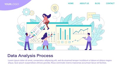 Aufkleber - Data Analysis Process showing a diverse business team working with statistical graphs and charts, colored vector illustration