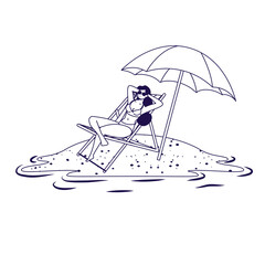 Sticker - young woman relaxing on the beach seated in chair and umbrella