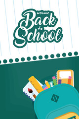 Poster - back to school poster with schoolbag and supplies