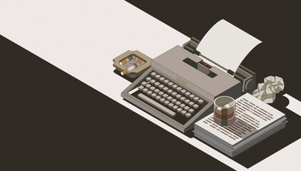 Wall Mural - Vintage typewriter, cigarettes and drink