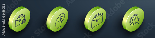 Fotomural Set Isometric Briefcase and money, Human head with question mark, Briefcase and User of man in business suit icon