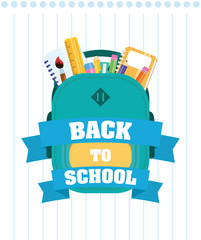 Sticker - back to school poster with schoolbag and supplies