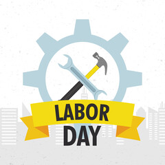 Wall Mural - happy labor day celebration with tools in gear