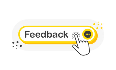 Aufkleber - Feedback yellow 3D button with hand pointer clicking. White background. Vector
