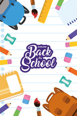 Wall Mural - back to school poster with schoolbags and supplies