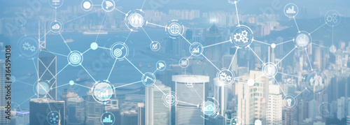 Fotografía Business organizational structure innovation automation technology panoramic website header background