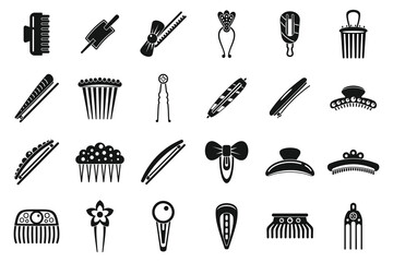 Sticker - Barrette accessories icons set. Simple set of barrette accessories vector icons for web design on white background