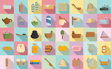 Wall Mural - Sauna icons set. Flat set of sauna vector icons for web design