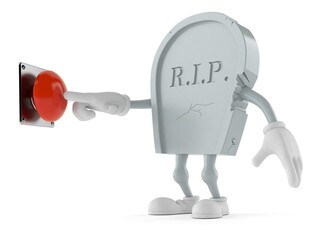 Sticker - Grave character pushing button on white background