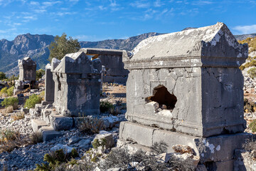 Wall Mural - sarcophagus ruins in ancient sidyma city, Sidyma Ruins, Fethiye, Mugla, Turkey.